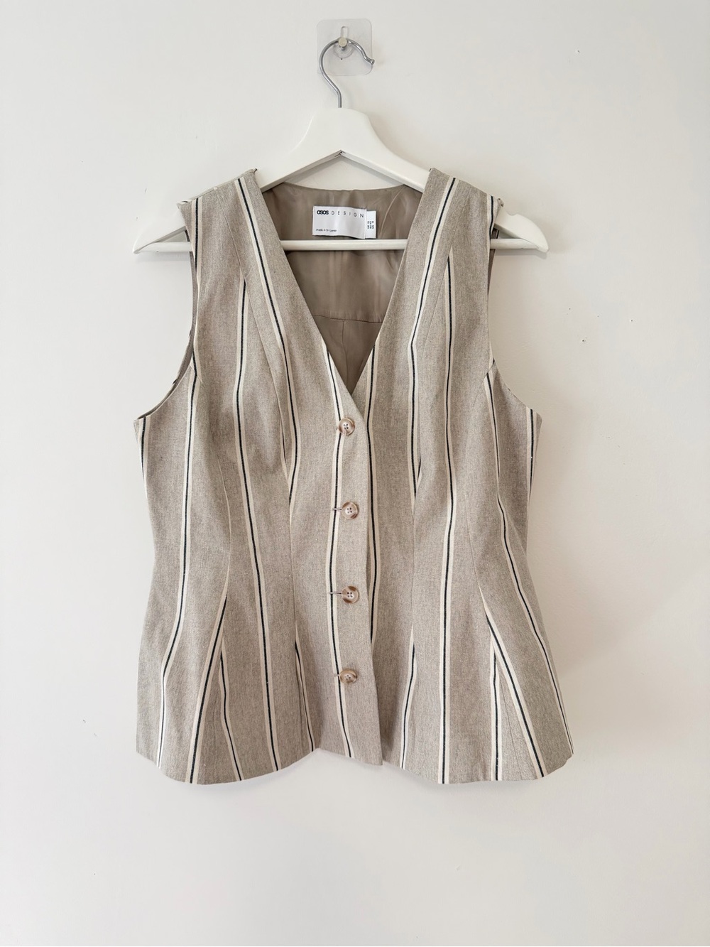 ASOS Beige Striped Button Front Sleeveless Vest